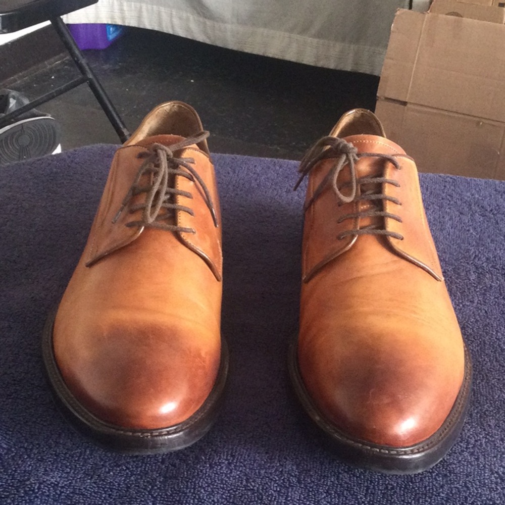 Men's Casual Tan Leather Derby Shoes - Classic Lace-Up